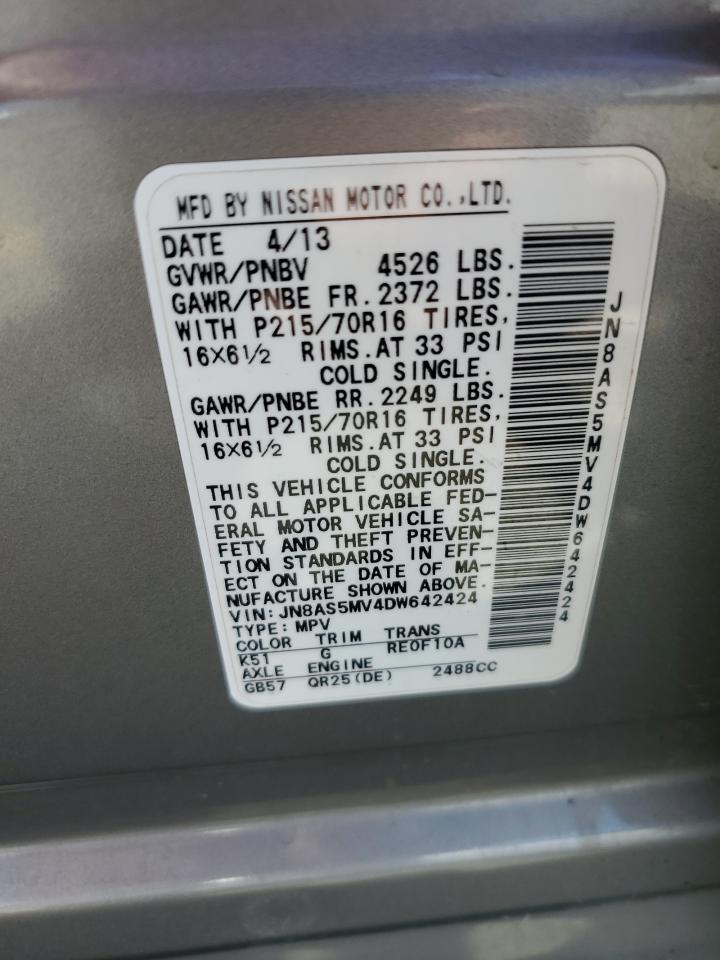 2013 Nissan Rogue S VIN: JN8AS5MV4DW642424 Lot: 73054394