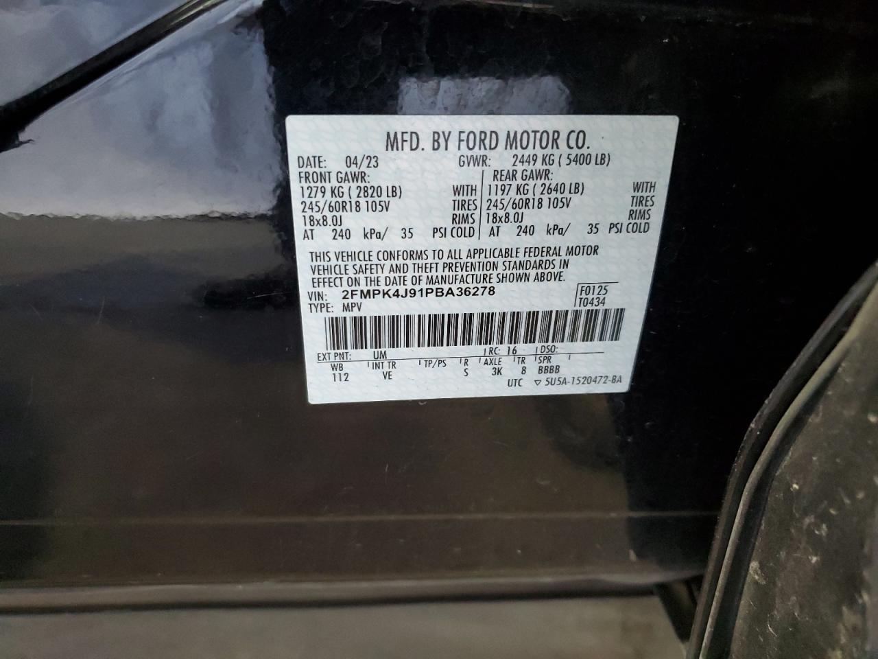 2023 Ford Edge Sel VIN: 2FMPK4J91PBA36278 Lot: 69941684