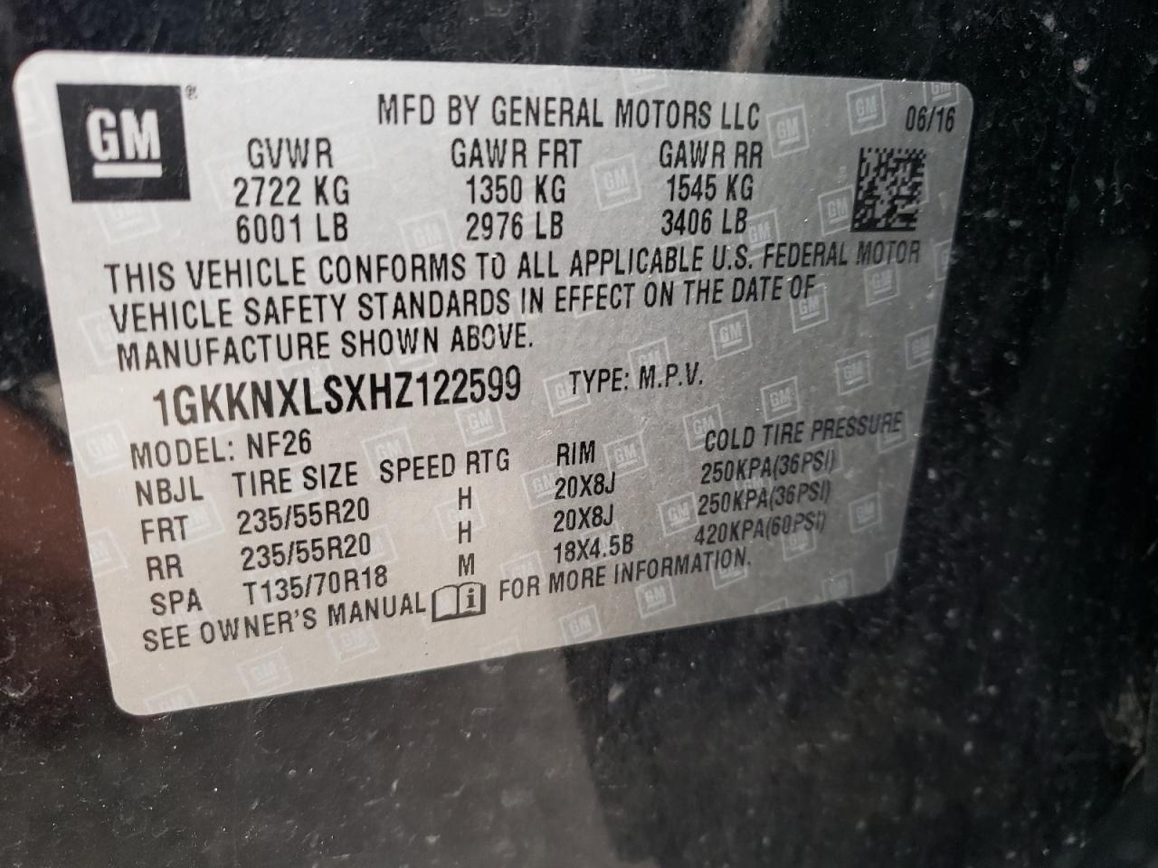 1GKKNXLSXHZ122599 2017 GMC Acadia Denali