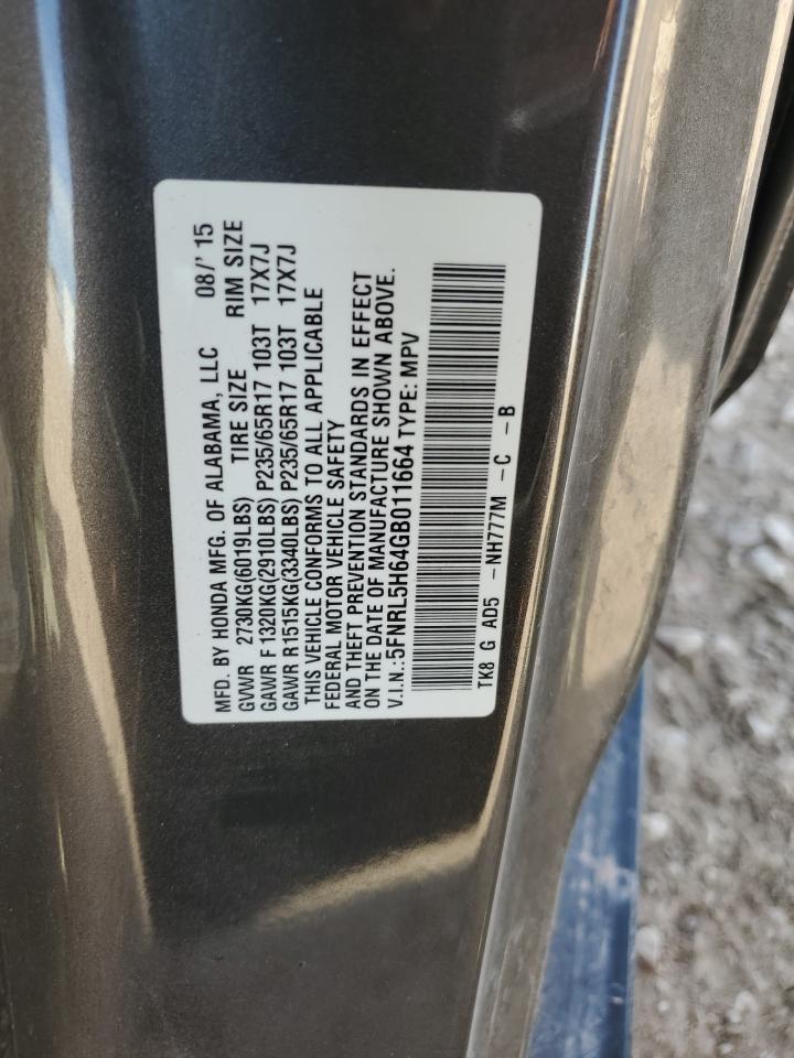 5FNRL5H64GB011664 2016 Honda Odyssey Exl