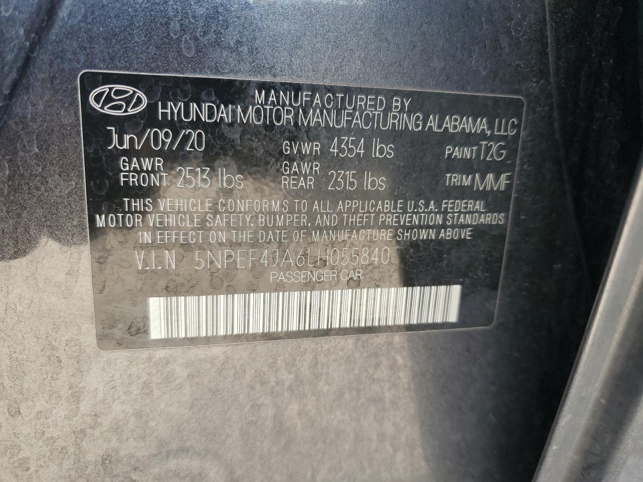 5NPEF4JA6LH055840 2020 Hyundai Sonata Sel