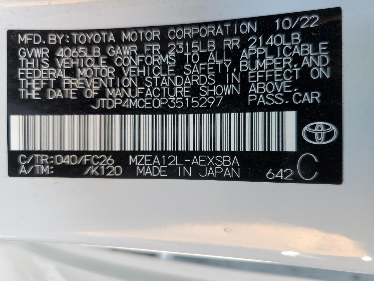 2023 Toyota Corolla Se VIN: JTDP4MCE0P3515297 Lot: 71501174