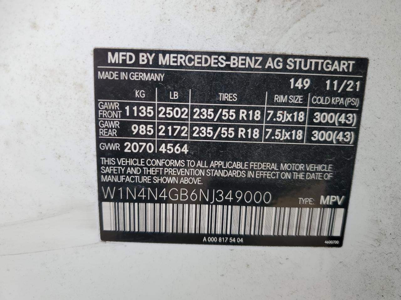 W1N4N4GB6NJ349000 2022 Mercedes-Benz Gla 250