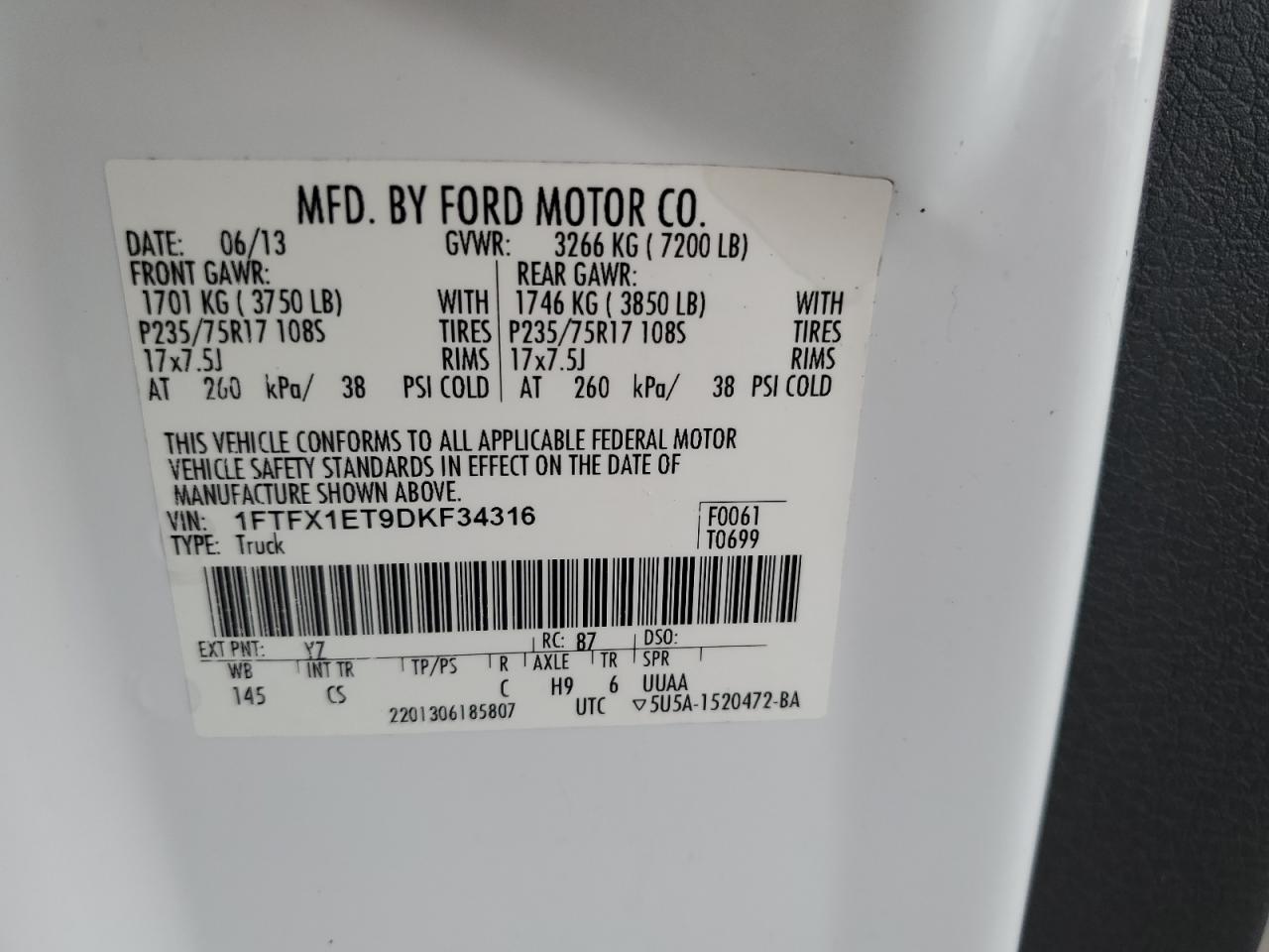 1FTFX1ET9DKF34316 2013 Ford F150 Super Cab