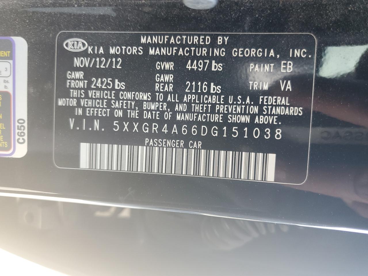 5XXGR4A66DG151038 2013 Kia Optima Sx