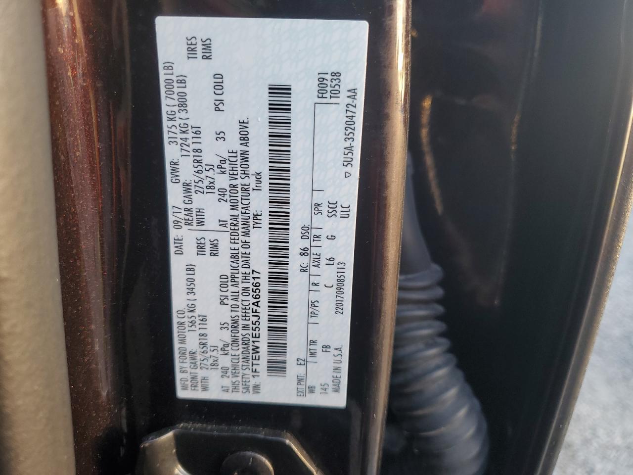 2018 Ford F150 Supercrew VIN: 1FTEW1E55JFA65617 Lot: 73750734