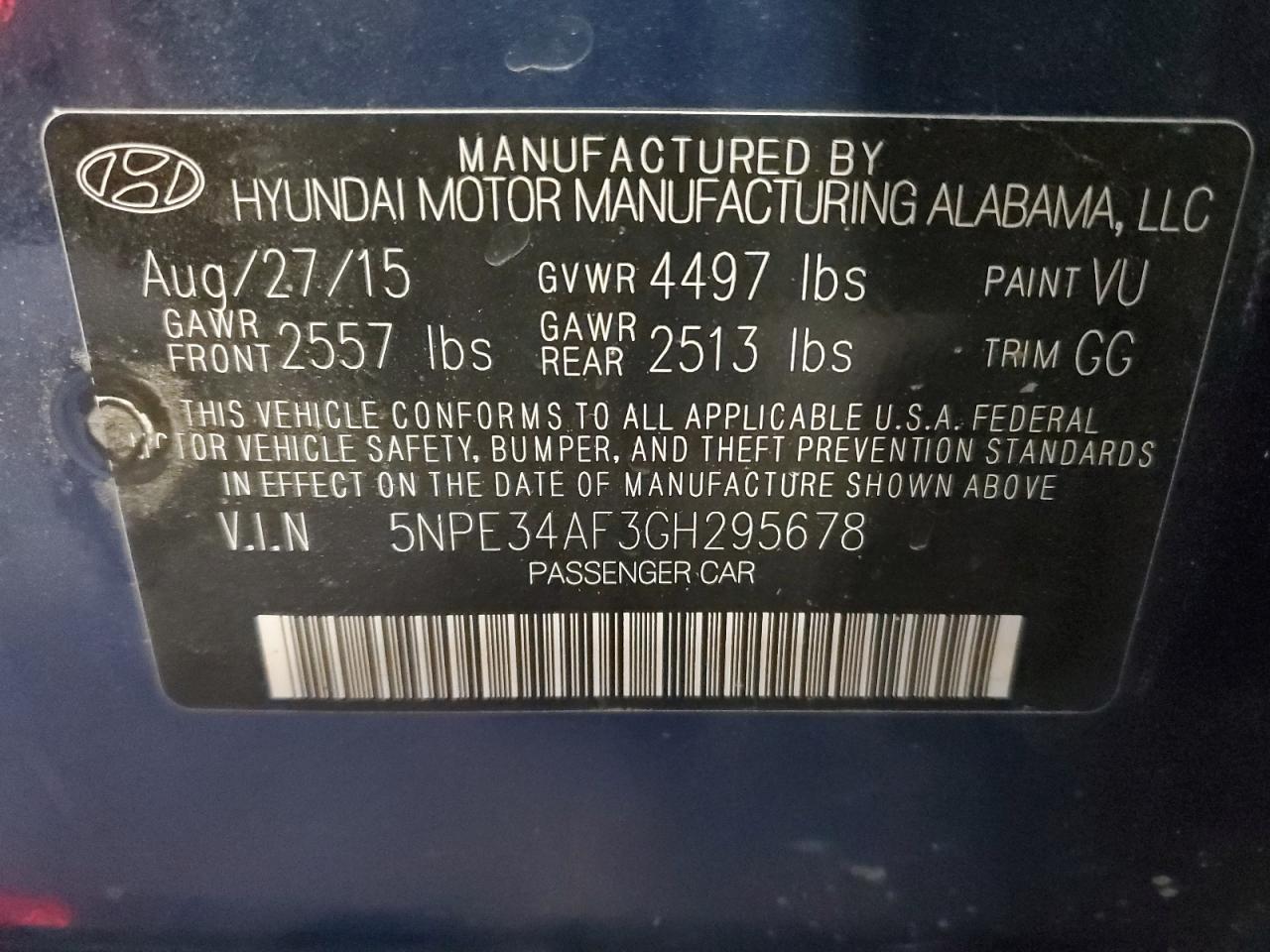 5NPE34AF3GH295678 2016 Hyundai Sonata Sport