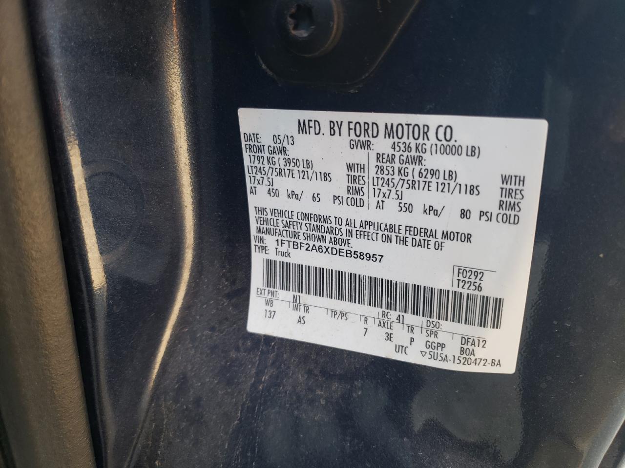 1FTBF2A6XDEB58957 2013 Ford F250 Super Duty