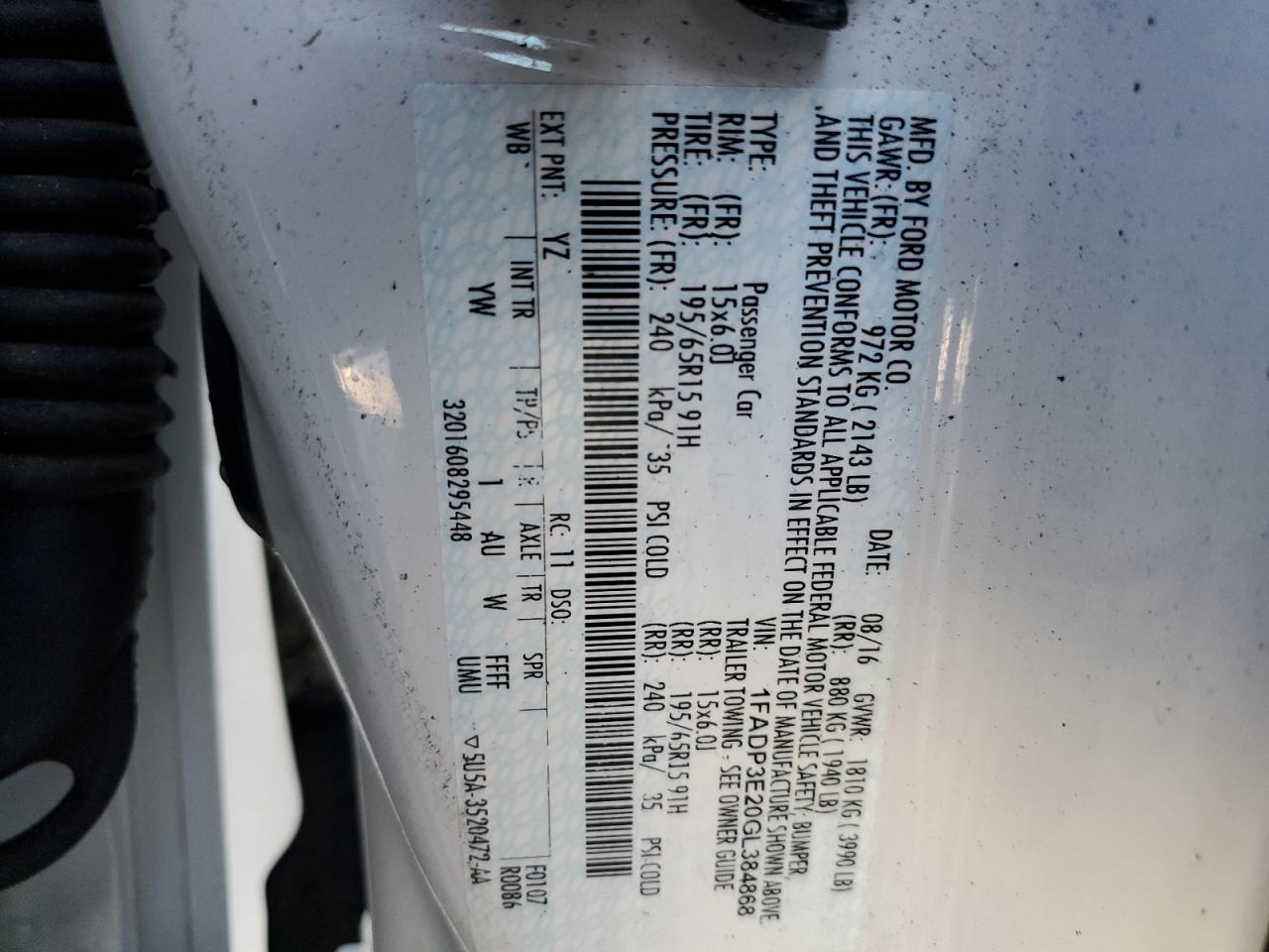 1FADP3E20GL384868 2016 Ford Focus S