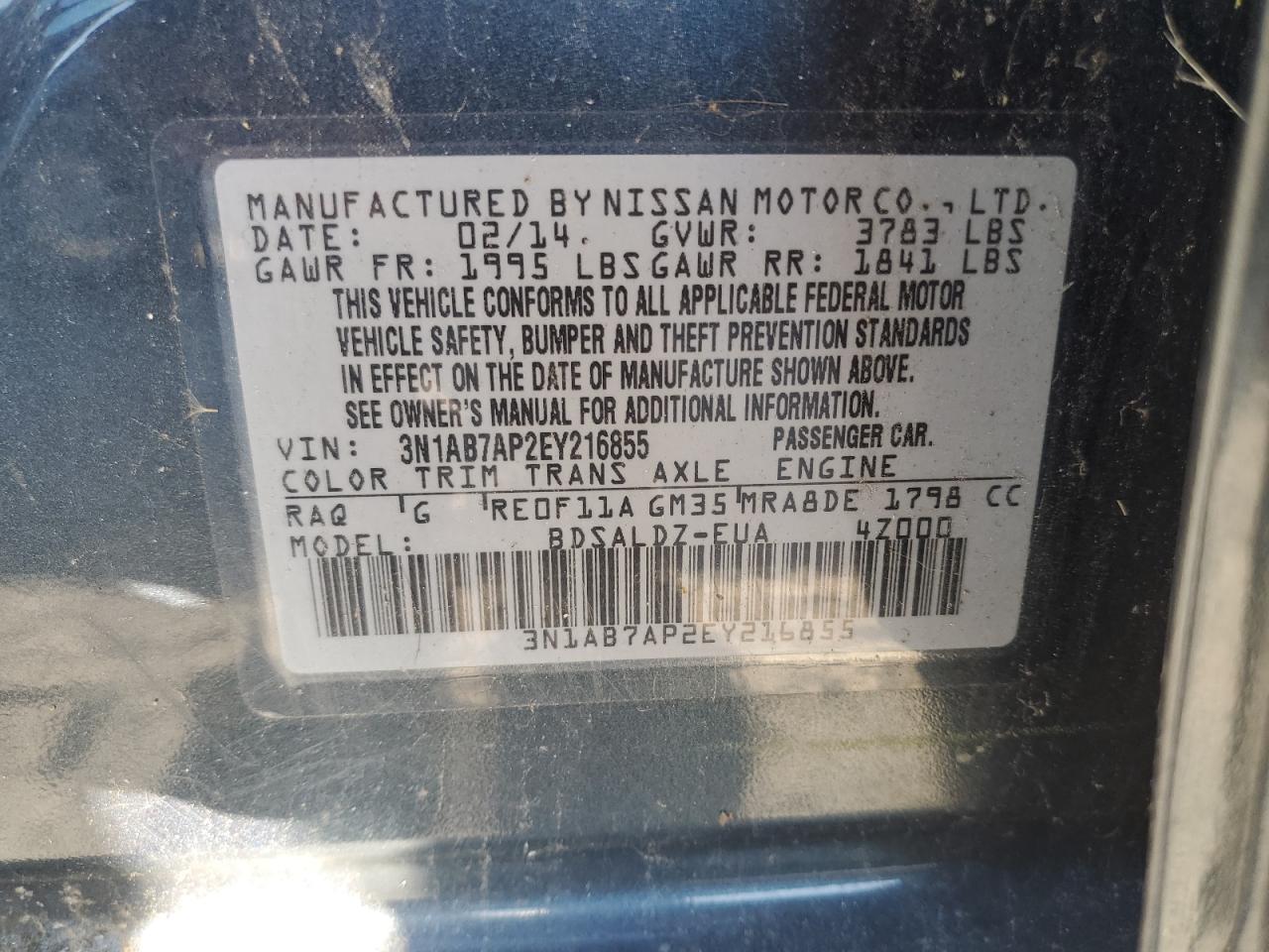 3N1AB7AP2EY216855 2014 Nissan Sentra S