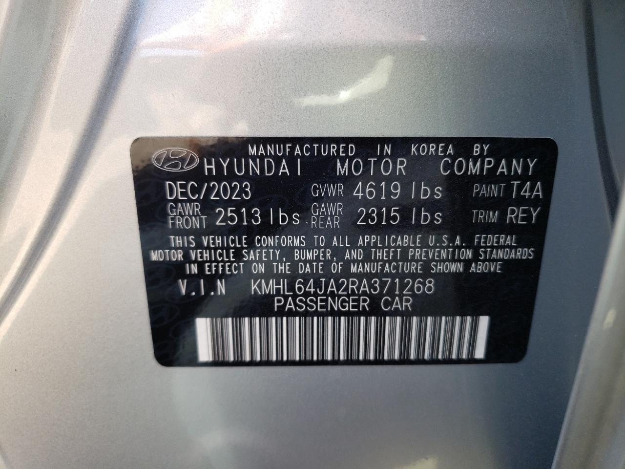 2024 Hyundai Sonata Sel VIN: KMHL64JA2RA371268 Lot: 70494674