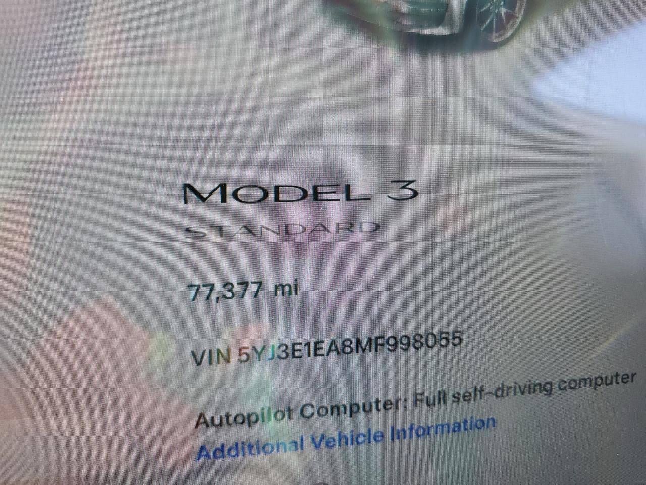 2021 Tesla Model 3 VIN: 5YJ3E1EA8MF998055 Lot: 71223234