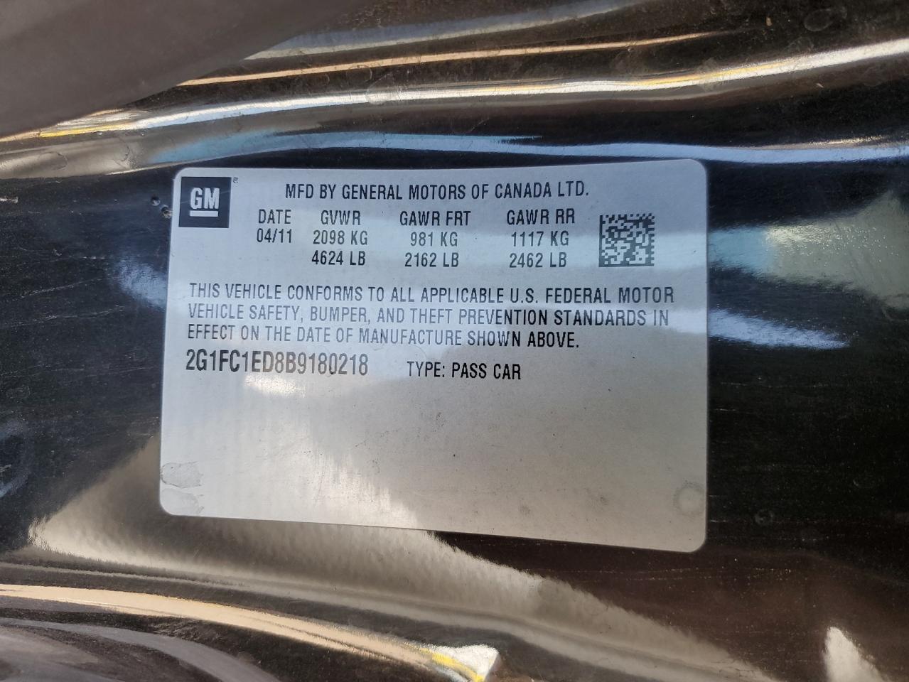 2G1FC1ED8B9180218 2011 Chevrolet Camaro Lt