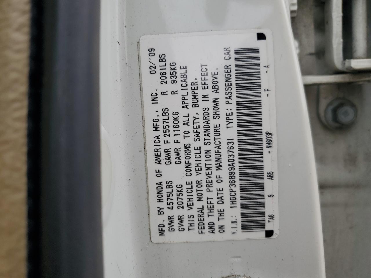 1HGCP36899A037631 2009 Honda Accord Exl