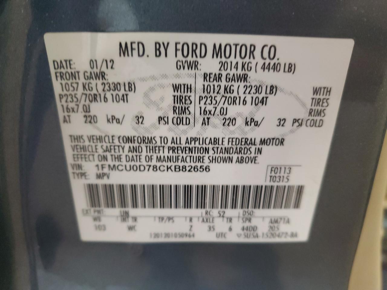 1FMCU0D78CKB82656 2012 Ford Escape Xlt