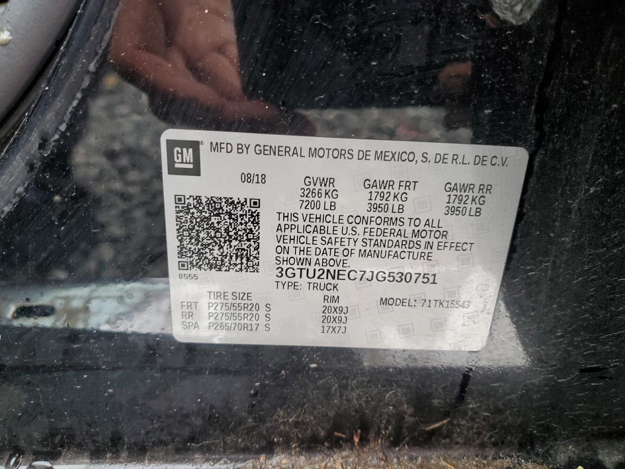 3GTU2NEC7JG530751 2018 GMC Sierra K1500 Slt