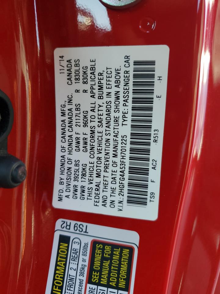 2015 Honda Civic Si VIN: 2HGFG4A53FH701225 Lot: 70527144