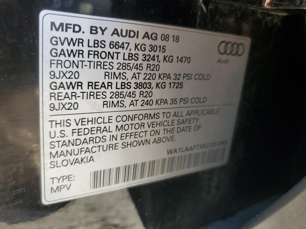 WA1LAAF7XKD001263 2019 Audi Q7 Premium Plus