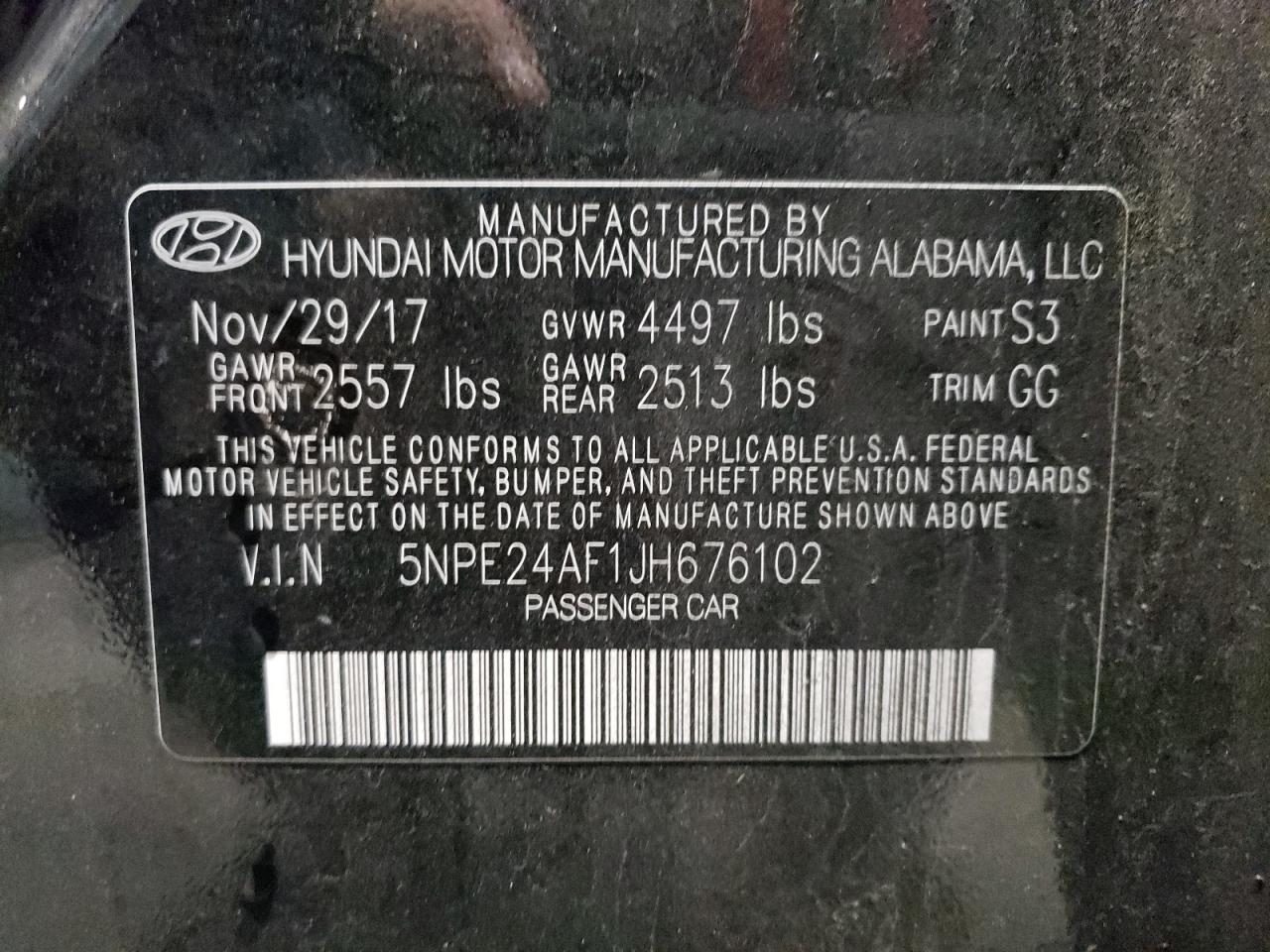 5NPE24AF1JH676102 2018 Hyundai Sonata Se