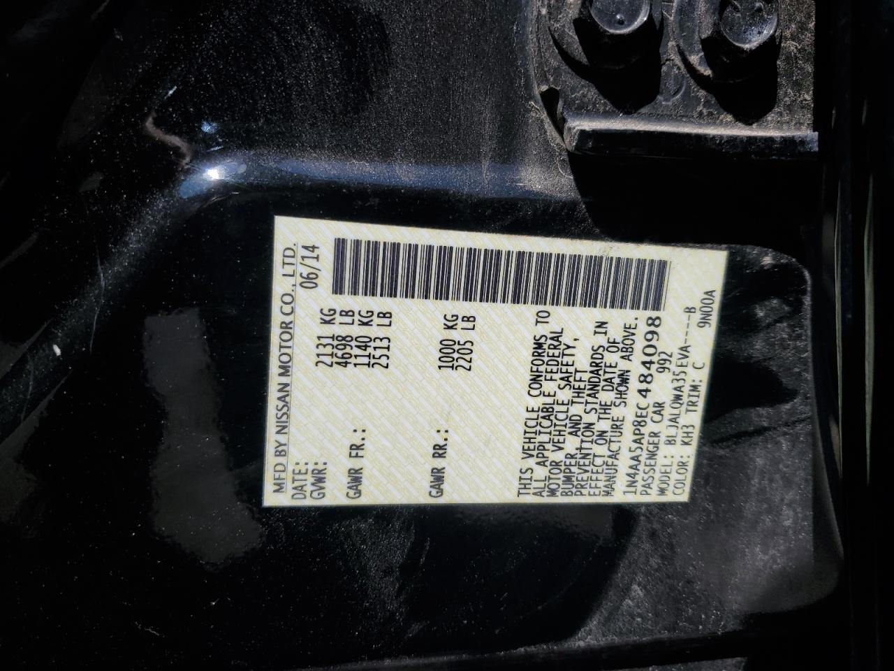 1N4AA5AP8EC484098 2014 Nissan Maxima S