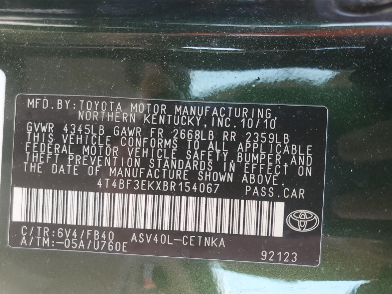 4T4BF3EKXBR154067 2011 Toyota Camry Base