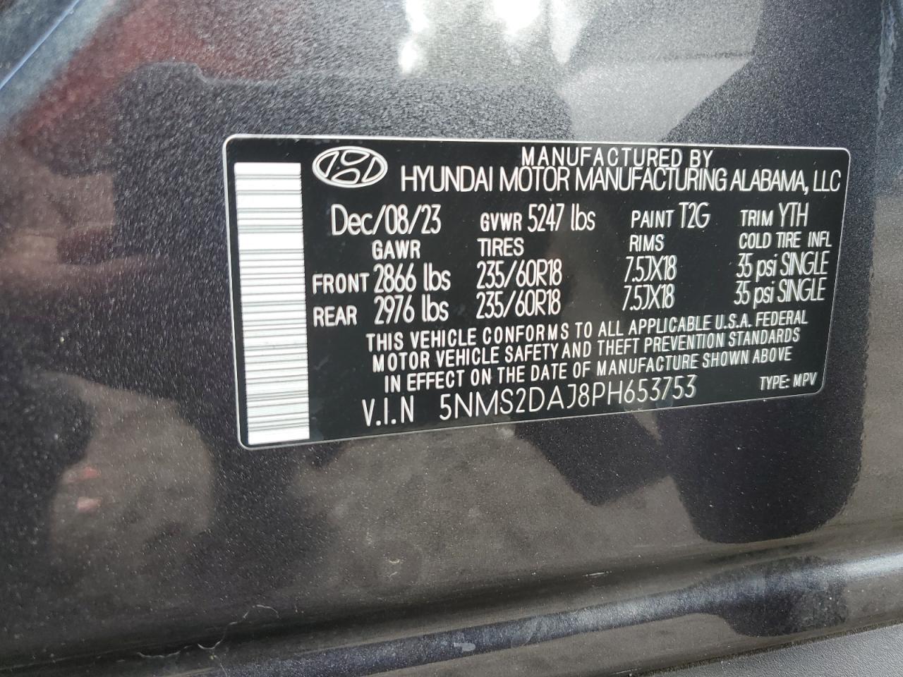 2023 Hyundai Santa Fe Sel VIN: 5NMS2DAJ8PH653753 Lot: 73360564