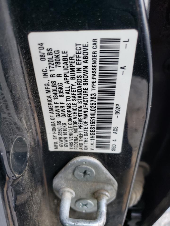 1HGES16514L025763 2004 Honda Civic Lx