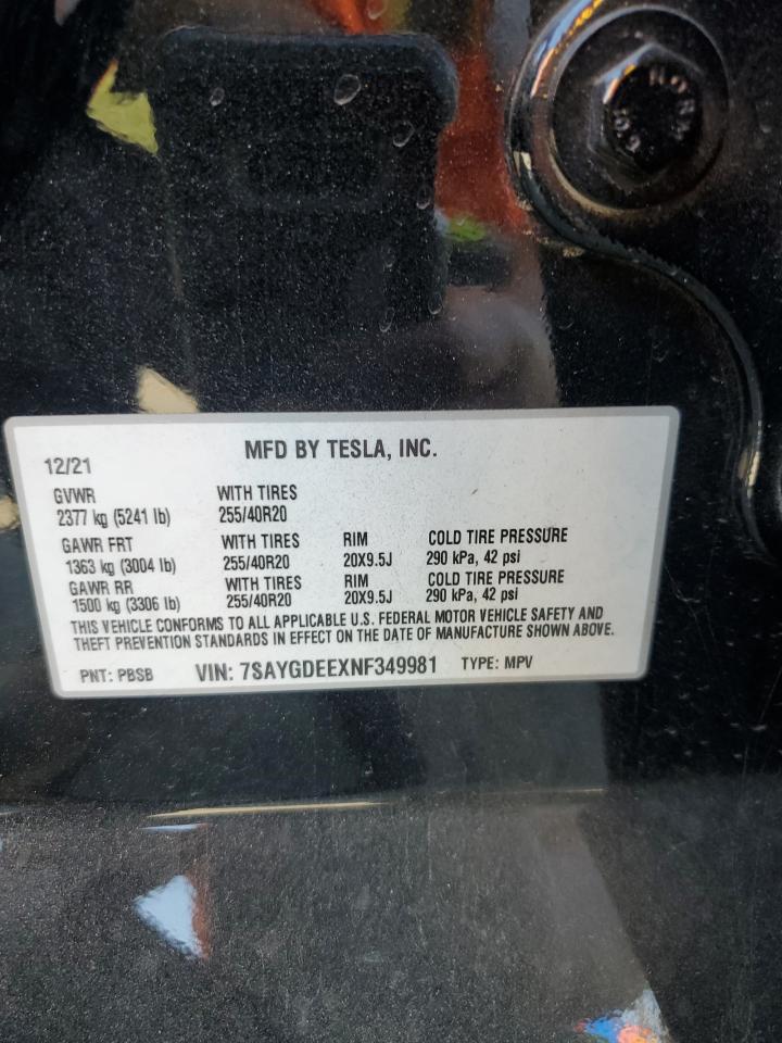 7SAYGDEEXNF349981 2022 Tesla Model Y