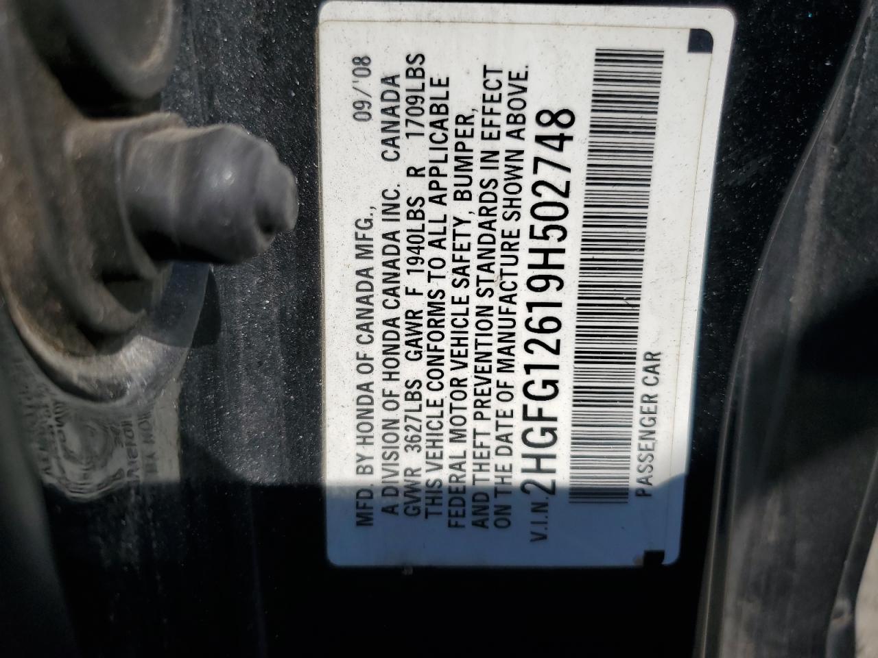 2HGFG12619H502748 2009 Honda Civic Lx