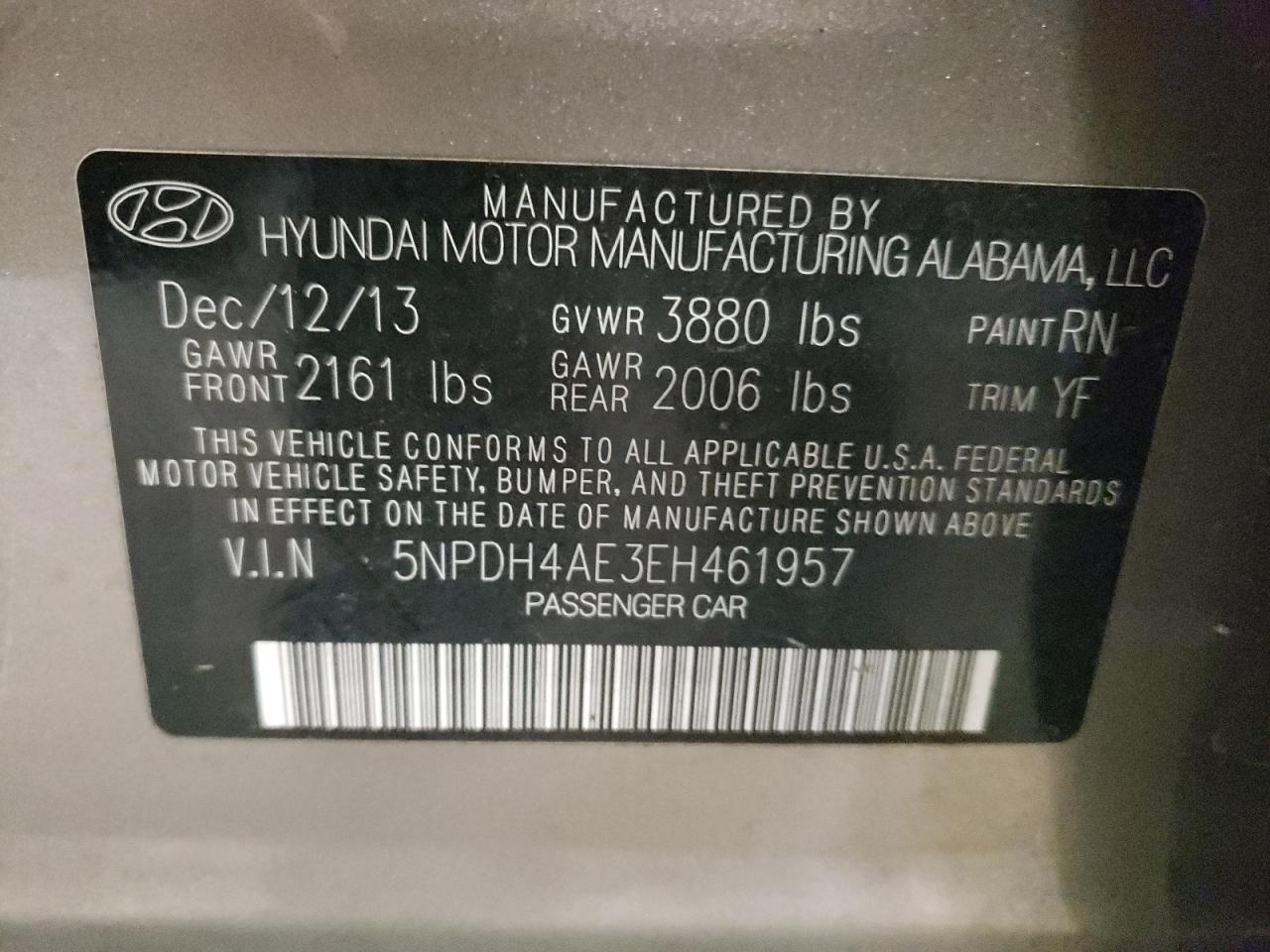 5NPDH4AE3EH461957 2014 Hyundai Elantra Se