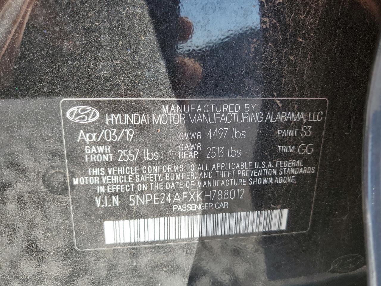 5NPE24AFXKH788012 2019 Hyundai Sonata Se