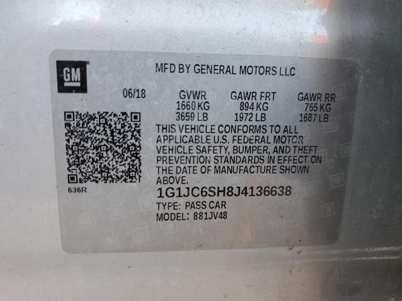 1G1JC6SH8J4136638 2018 Chevrolet Sonic Lt