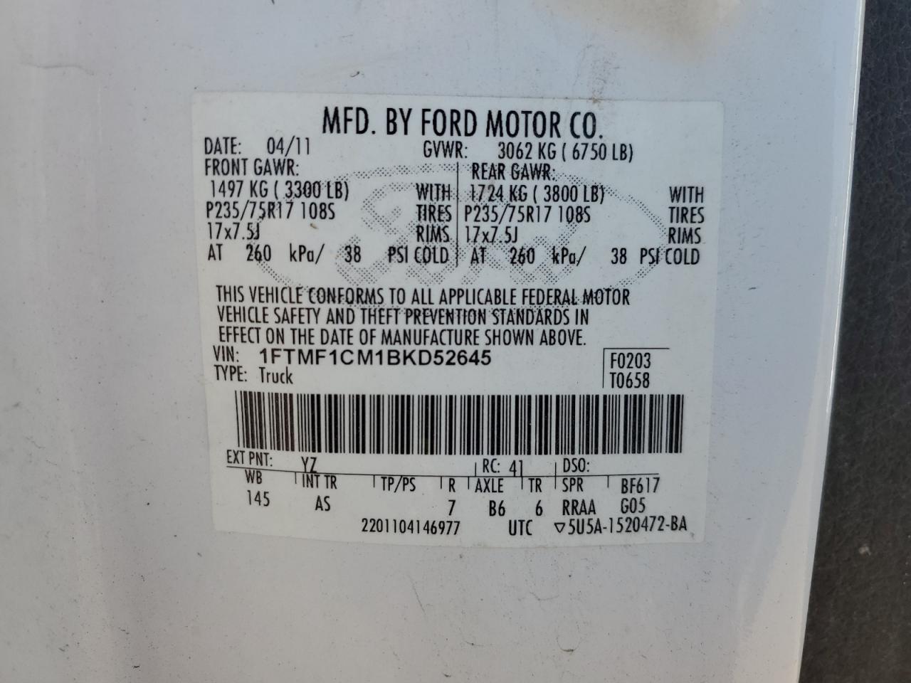 1FTMF1CM1BKD52645 2011 Ford F150