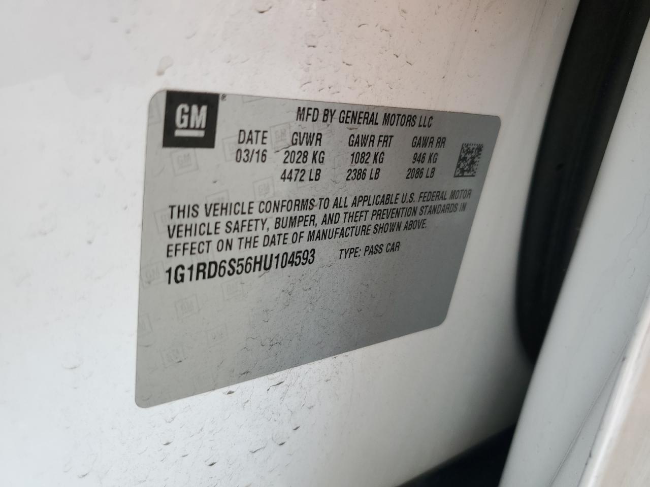 1G1RD6S56HU104593 2017 Chevrolet Volt Premier