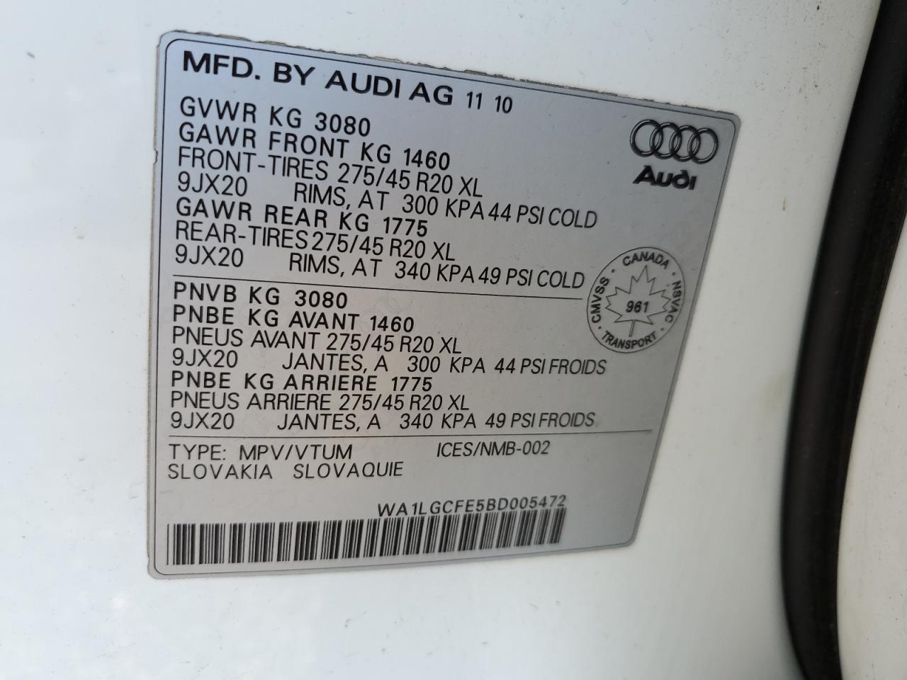 WA1LGCFE5BD005472 2011 Audi Q7 Premium Plus