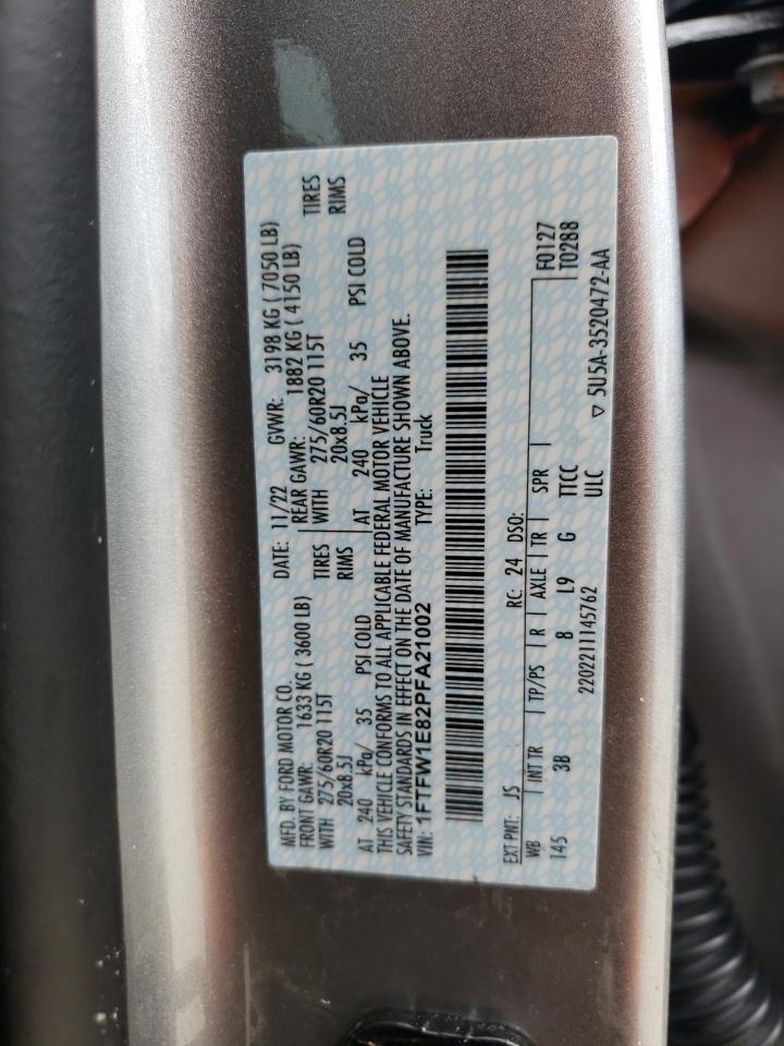 2023 Ford F150 Supercrew VIN: 1FTFW1E82PFA21002 Lot: 72913664