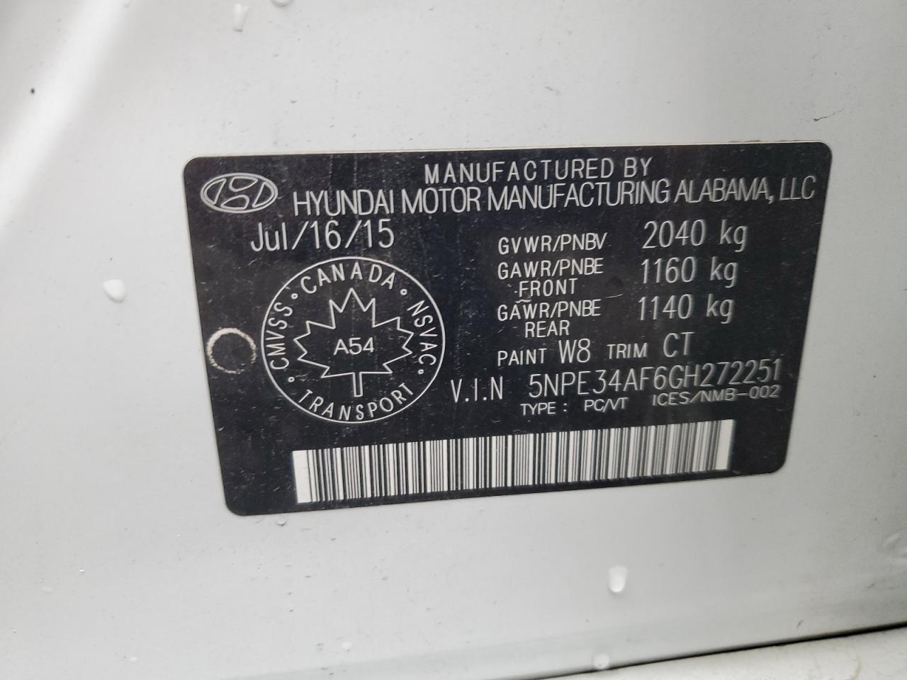 5NPE34AF6GH272251 2016 HYUNDAI SONATA - Image 13