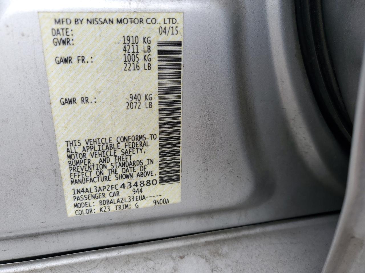 1N4AL3AP2FC434880 2015 Nissan Altima 2.5