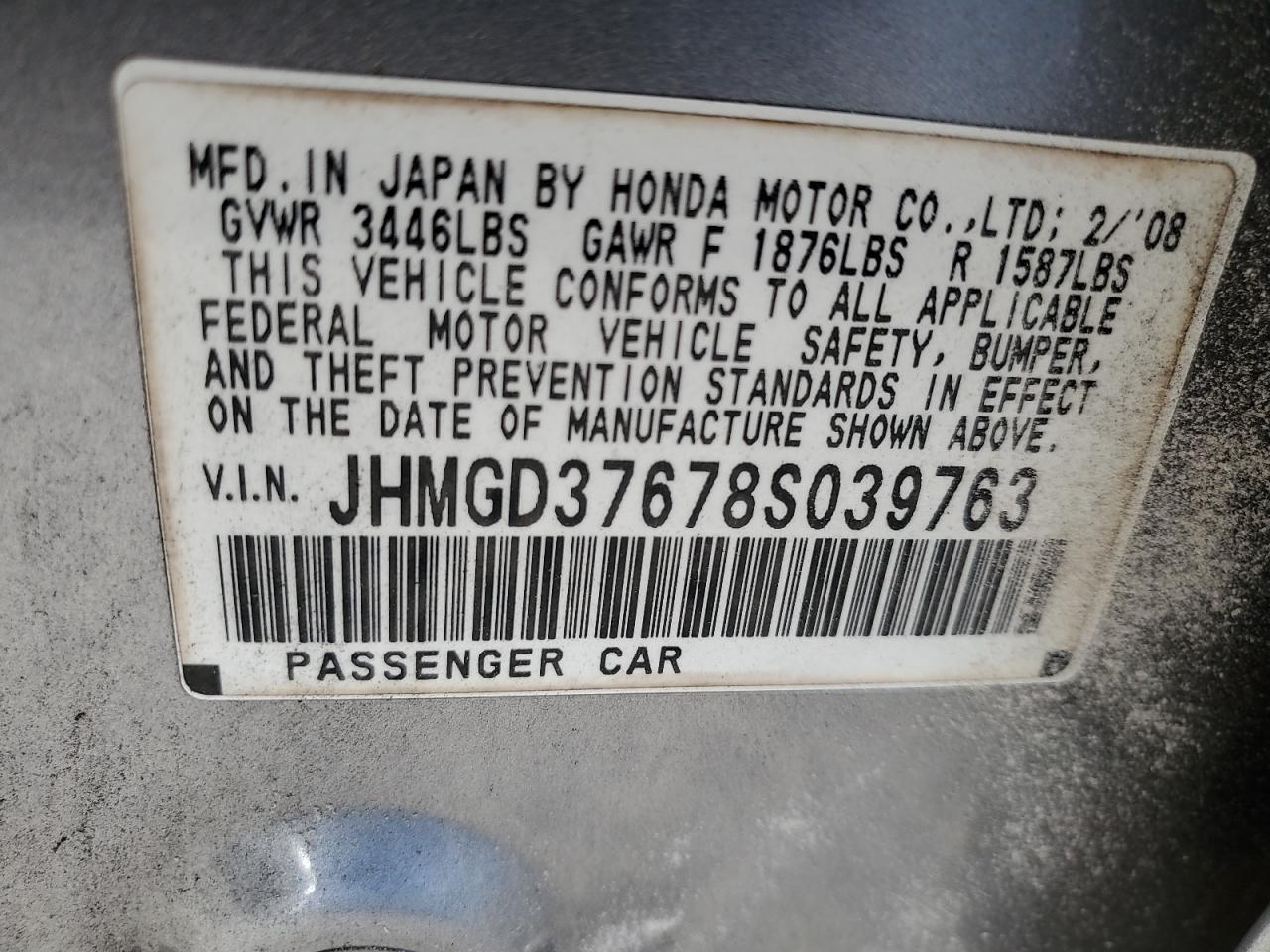 JHMGD37678S039763 2008 Honda Fit Sport