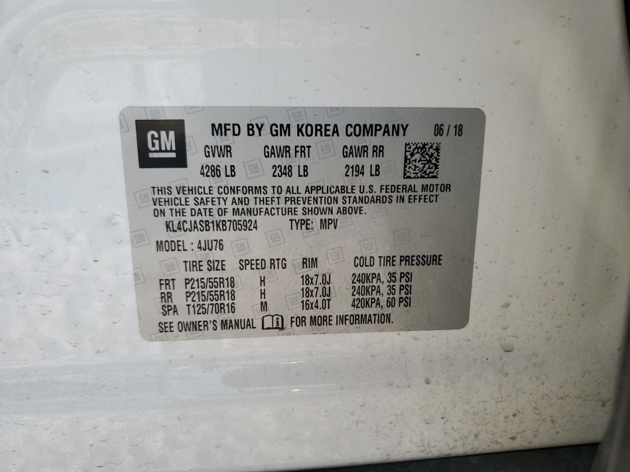 KL4CJASB1KB705924 2019 Buick Encore Preferred