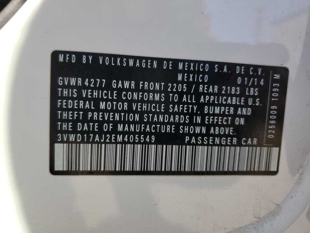 2014 Volkswagen Jetta Se VIN: 3VWD17AJ2EM405549 Lot: 70009784