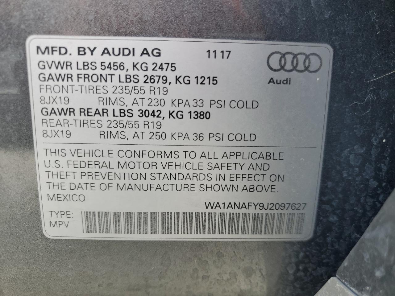 WA1ANAFY9J2097627 2018 Audi Q5 Premium