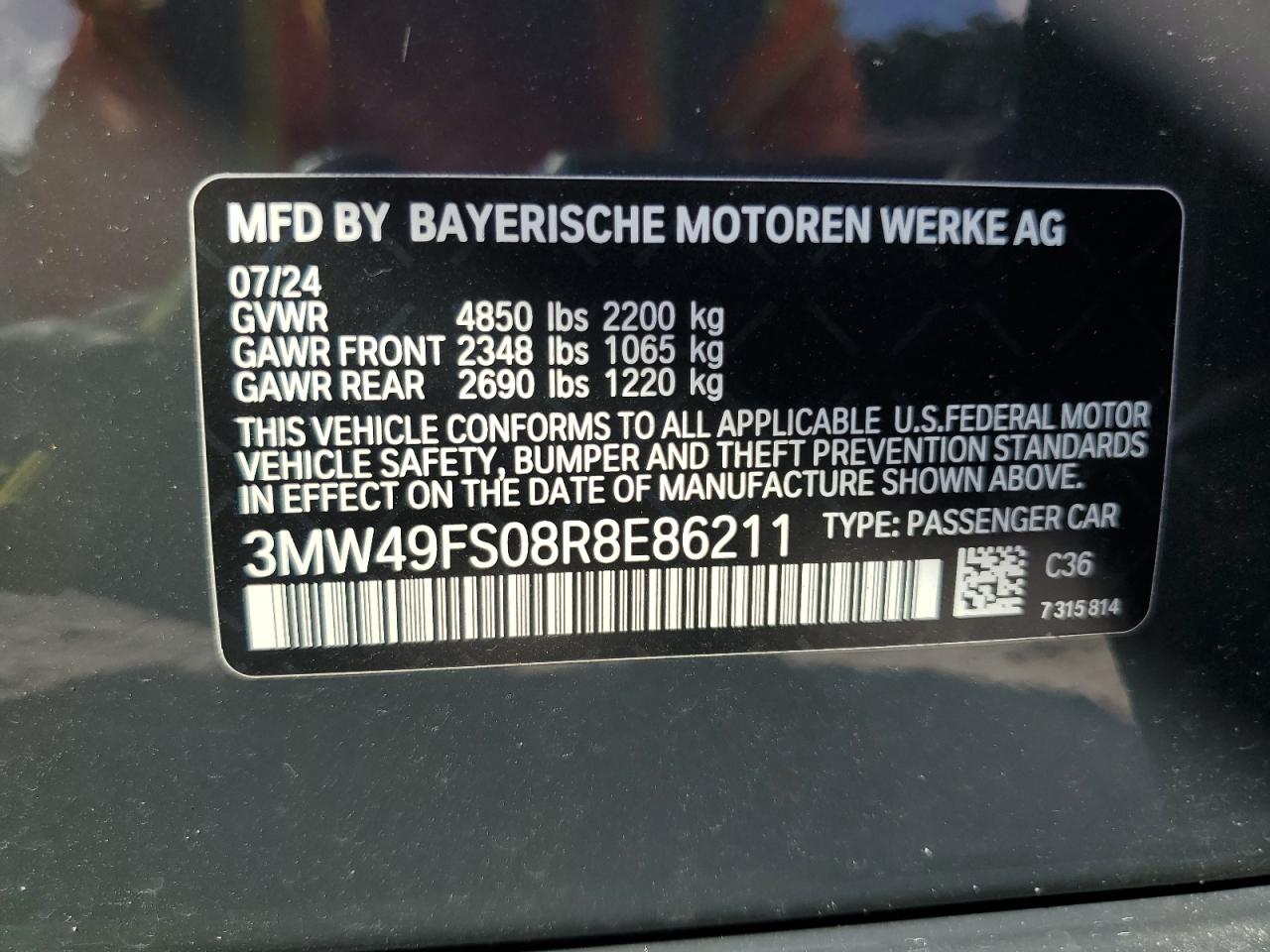 3MW49FS08R8E86211 2024 BMW M340I