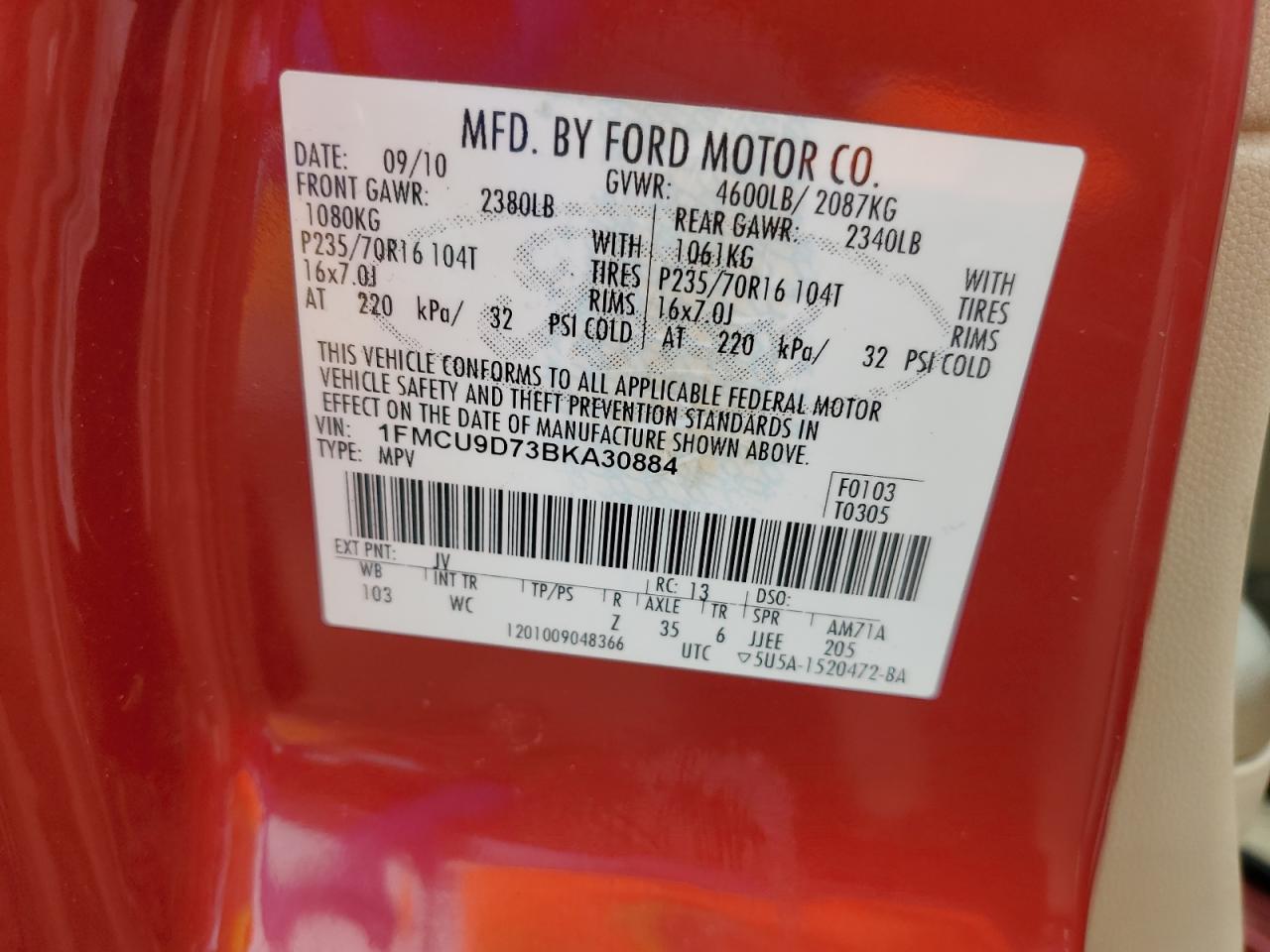 1FMCU9D73BKA30884 2011 Ford Escape Xlt