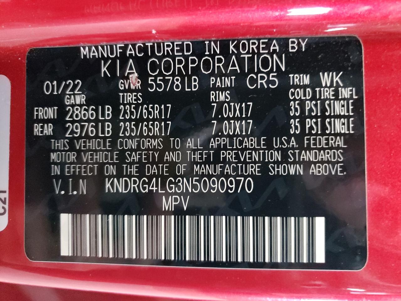 2022 Kia Sorento S VIN: KNDRG4LG3N5090970 Lot: 72629834