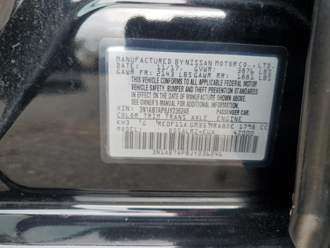 3N1AB7AP8JY236246 2018 Nissan Sentra S