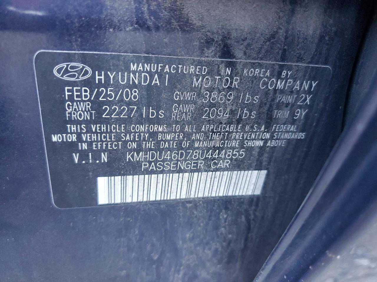 2008 Hyundai Elantra Gls VIN: KMHDU46D78U444855 Lot: 70801094