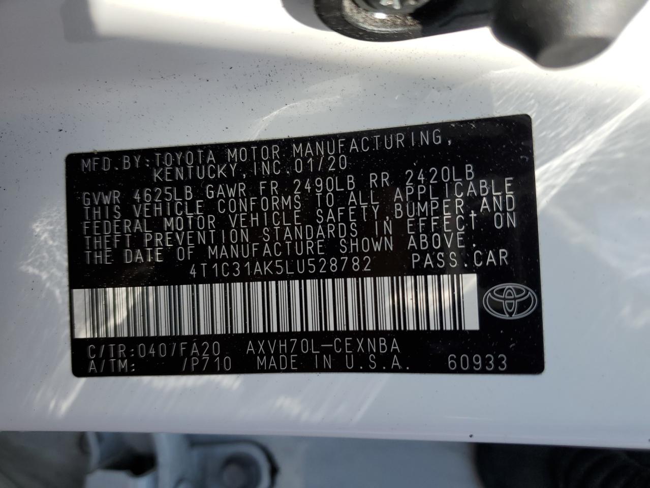 4T1C31AK5LU528782 2020 Toyota Camry Le