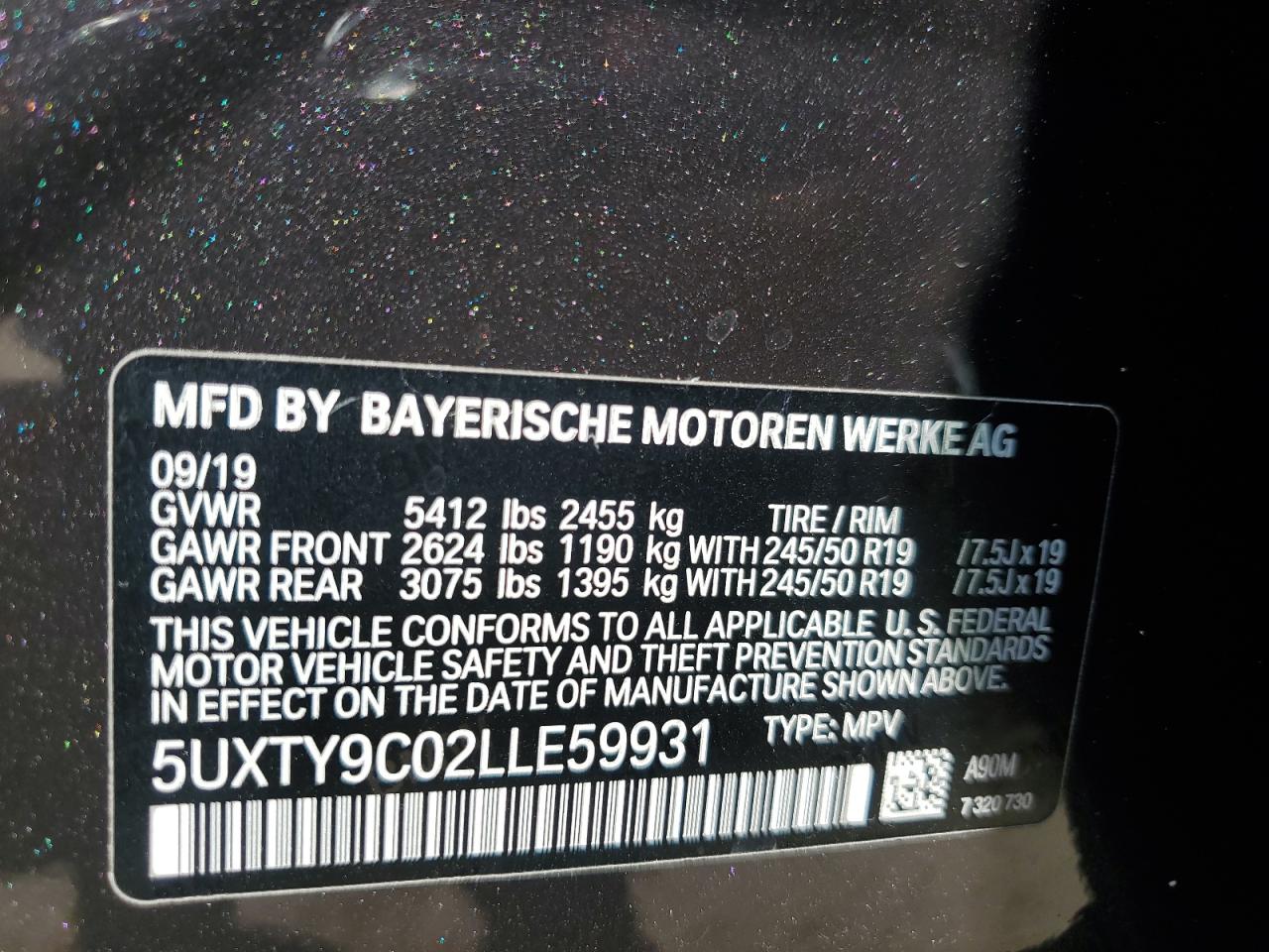 5UXTY9C02LLE59931 2020 BMW X3 xDrivem40I