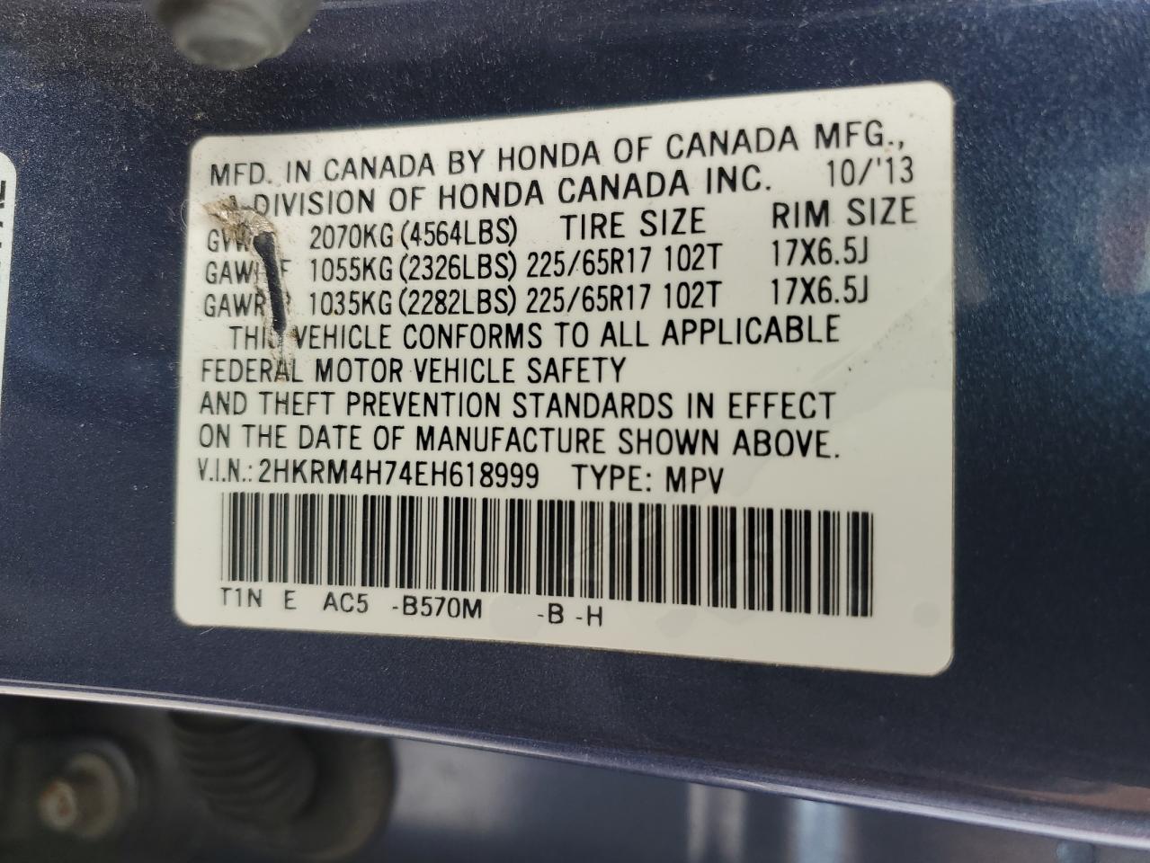 2HKRM4H74EH618999 2014 Honda Cr-V Exl